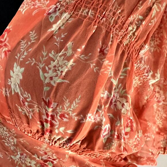 Signature by Robbie Bee Orange Dress Floral Sheer Bohemian Maxi Size 12 VINTAGE - Picture 4 of 6
